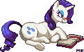 Size: 121x76 | Tagged: safe, artist:mellowhen, rarity, g4, book, female, gif, glasses, non-animated gif, pixel art, solo