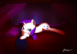 Size: 1412x1000 | Tagged: safe, artist:camaine, rarity, g4, bed, female, pillow, pose, solo