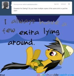 Size: 1280x1310 | Tagged: safe, artist:drumblastingquilava, daring do, g4, ask, askdashanddo, female, solo, tumblr