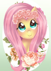 Size: 1024x1408 | Tagged: safe, artist:linekurosaki, fluttershy, g4, female, flower, portrait, solo