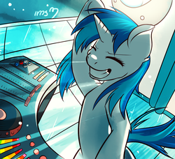 Size: 1184x1080 | Tagged: safe, artist:imspainter, dj pon-3, vinyl scratch, pony, g4, bipedal, female, missing accessory, solo, turntable