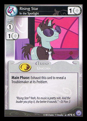 Size: 343x480 | Tagged: safe, enterplay, dj pon-3, neon lights, rising star, vinyl scratch, pony, unicorn, g4, my little pony collectible card game, premiere, card, ccg, horn, solo