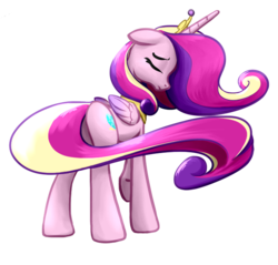 Size: 709x679 | Tagged: safe, artist:nadnerbd, princess cadance, alicorn, pony, g4, butt, crown, cute, cutedance, ears back, eyes closed, female, folded wings, jewelry, long tail, lovebutt, mare, peytral, plot, raised hoof, regalia, simple background, slender, solo, tail, thin, transparent background, wings