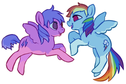 Size: 655x438 | Tagged: safe, artist:senpeep, firefly, rainbow dash, g1, g4, cross-generational shipping, female, g1 to g4, generation leap, lesbian, ship:dashfly, shipping