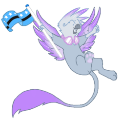 Size: 423x413 | Tagged: safe, artist:princessamity, oc, oc only, griffon, cheering, flag, flying, goggles, paw pads, paws, solo, stars