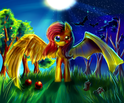 Size: 3000x2500 | Tagged: safe, artist:aquagalaxy, fluttershy, bat, bat pony, pony, bats!, g4, apple, female, flutterbat, race swap, solo