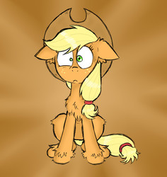 Size: 850x900 | Tagged: safe, artist:ichibangravity, applejack, g4, chest fluff, derp, female, shocked, sitting, solo, unshorn fetlocks