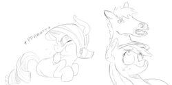 Size: 1131x560 | Tagged: safe, artist:boreddrawfag, applejack, rarity, g4, horse head, monochrome