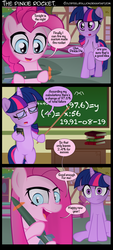 Size: 700x1550 | Tagged: safe, artist:coltsteelstallion, pinkie pie, twilight sparkle, earth pony, pony, unicorn, g4, chalkboard, comic, fancy mathematics, fireworks, glasses, insanity, math, pinkamena diane pie, pinkie logic, rocket, this will end in tears, this will end in tears and/or death