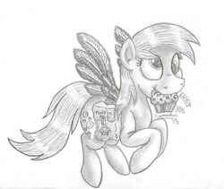 Size: 2011x1695 | Tagged: safe, artist:inurantchan, derpy hooves, pegasus, pony, g4, female, mare, monochrome, solo, traditional art