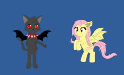 Size: 2033x1229 | Tagged: safe, artist:kitsune257, fluttershy, oc, bat pony, cat, pony, vampire, bats!, g4, flutterbat, race swap, wings