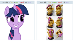 Size: 517x284 | Tagged: safe, fluttershy, twilight sparkle, bat pony, pony, derpibooru, g4, customized toy, exploitable meme, flutterbat, irl, juxtaposition, juxtaposition win, meme, meta, photo, race swap, sculpture