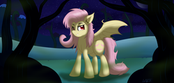 Size: 3000x1440 | Tagged: safe, artist:ookamithewolf1, fluttershy, bat pony, pony, g4, female, flutterbat, mare, race swap, solo