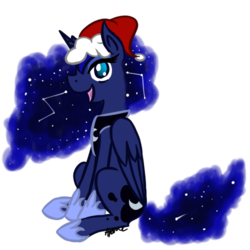 Size: 500x500 | Tagged: safe, artist:atomehanyou, princess luna, g4, constellation, female, hat, santa hat, simple background, sitting, solo