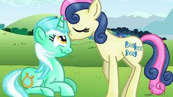 Size: 1024x572 | Tagged: safe, artist:cloudshadezer0, artist:some-pegasister, bon bon, lyra heartstrings, sweetie drops, g4, female, kissing, lesbian, ship:lyrabon, shipping, wavy mouth