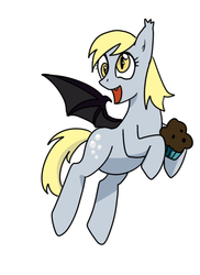 Size: 405x557 | Tagged: safe, artist:norang94, derpy hooves, bat pony, pony, g4, bat ponified, derpybat, female, muffin, race swap, solo
