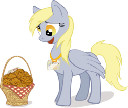 Size: 393x331 | Tagged: safe, artist:gingerfoxy, derpy hooves, pegasus, pony, g4, female, mare, muffin, name tag, solo