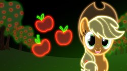 Size: 1920x1080 | Tagged: safe, artist:zantyarz, applejack, earth pony, pony, g4, female, neon, solo, wallpaper