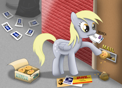 Size: 1871x1354 | Tagged: safe, artist:bb-k, artist:tommysimms, derpy hooves, pegasus, pony, g4, female, mailbox, mare, muffin, solo