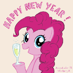 Size: 600x600 | Tagged: safe, artist:tommysimms, pinkie pie, g4, female, gif, glass, happy new year, non-animated gif, solo