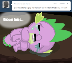 Size: 1024x897 | Tagged: safe, artist:mattcattofficial, spike, g4, crying, male, solo, the binding of isaac, tumblr