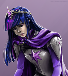 Size: 834x929 | Tagged: dead source, safe, artist:ddhew, twilight sparkle, human, g4, armor, big crown thingy, cape, clothes, crying, female, humanized, light skin, solo, wip