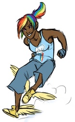 Size: 336x542 | Tagged: safe, artist:pugletz, rainbow dash, human, g4, clothes, converse, dark skin, female, humanized, shoes, solo, winged shoes