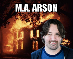 Size: 605x489 | Tagged: safe, human, fire, irl, irl human, m.a. larson, meme, photo, pun, solo, thanks m.a. larson, visual pun