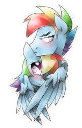 Size: 576x896 | Tagged: safe, artist:annie-aya, rainbow dash, g4, blushing, female, hug, male, rainbow blitz, rule 63, self ponidox, selfcest, ship:dashblitz, shipping, straight, tsundere, winghug