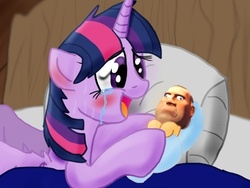 Size: 617x463 | Tagged: safe, artist:biosonic100, edit, twilight sparkle, alicorn, pony, g4, bad edit, bed, crying, mama twilight, meme, offspring, rubberfruit, soap.avi, soldier, soldier (tf2), team fortress 2, tears of joy, twilight sparkle (alicorn), twilight's offspring