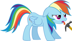 Size: 3000x1733 | Tagged: safe, rainbow dash, g4, female, hammer, licking, parody, reference, solo, tool