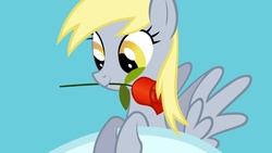 Size: 1920x1080 | Tagged: safe, screencap, derpy hooves, pegasus, pony, fall weather friends, g4, female, flower, flower in mouth, mare, mouth hold, rose, rose in mouth, solo, underp, vector