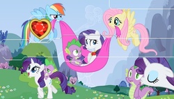 Size: 480x272 | Tagged: safe, fluttershy, rainbow dash, rarity, spike, g4, female, male, ship:sparity, shipping, straight