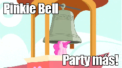 Size: 550x309 | Tagged: safe, edit, edited screencap, screencap, pinkie pie, castle mane-ia, g4, animated, bell, caption, female, grin, image macro, meme, smiling, solo, taco bell