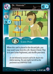 Size: 868x1211 | Tagged: safe, enterplay, doctor whooves, time turner, earth pony, pony, g4, my little pony collectible card game, premiere, bad wolf, ccg, male, solo, stallion