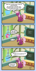 Size: 1334x2619 | Tagged: safe, artist:123turtleshell, cheerilee, pinkie pie, castle mane-ia, g4, bell, comic