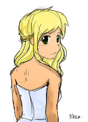 Size: 1024x1434 | Tagged: safe, artist:kprovido, applejack, human, g4, female, humanized, light skin, looking back, simple background, solo, white background