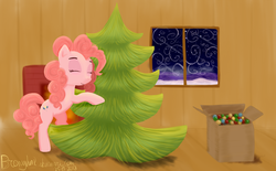 Size: 2400x1486 | Tagged: safe, artist:bronyjunk, pinkie pie, g4, christmas tree, female, ornaments, solo, tree