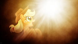 Size: 1920x1080 | Tagged: safe, artist:karl97, artist:mysteriouskaos, applejack, g4, female, happy, solo, sun, sunlight, vector, wallpaper