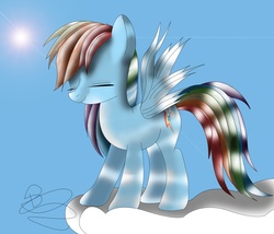 Size: 1400x1200 | Tagged: safe, artist:mrbrunoh1, rainbow dash, pegasus, pony, g4, cloud, eyes closed, female, on a cloud, solo, standing on a cloud