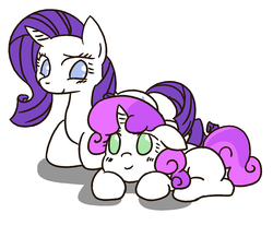 Size: 720x624 | Tagged: safe, artist:omiya, rarity, sweetie belle, g4, pixiv, sisters