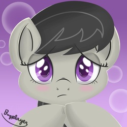 Size: 1250x1250 | Tagged: safe, artist:bugplayer, octavia melody, earth pony, pony, g4, abstract background, female, looking at you, mare, sad, solo
