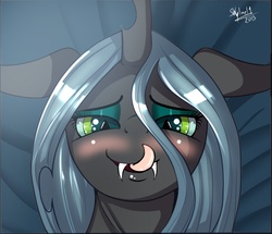 Size: 825x710 | Tagged: safe, artist:skyart301, queen chrysalis, changeling, changeling queen, g4, bedroom eyes, blushing, bueno, close-up, female, looking at you, solo, tongue out