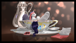 Size: 3556x2000 | Tagged: safe, artist:shnider, rarity, pony, g4, bath, cup of pony, cute, eyes closed, female, fetish, hoof fetish, hooves, micro, on back, raritea, smiling, solo, tea, teacup, underhoof, wet, wet mane, wet mane rarity