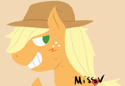 Size: 625x430 | Tagged: safe, artist:miss.v, applejack, g4, female, grin, profile, solo