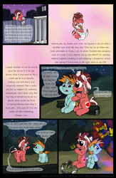 Size: 1300x2000 | Tagged: safe, artist:smudge proof, snips, oc, comic:heads and tails, g4, bandage, beep beep, blood, camp, camp site, camping, comic, cutie mark origin, flashback, forest, onomatopoeia