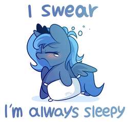 Size: 1000x950 | Tagged: safe, artist:php56, princess luna, alicorn, pony, g4, blushing, cute, eyes closed, female, filly, lunabetes, open mouth, pillow, s1 luna, sleepy, solo, woona