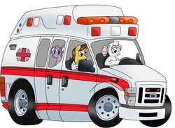 Size: 2152x1582 | Tagged: safe, artist:goldwing93, doctor horse, doctor stable, nurse redheart, nurse sweetheart, g4, ambulance, driving, ford, ford e-series, simple background, white background