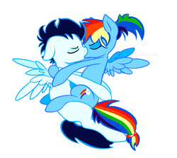 Size: 1024x910 | Tagged: safe, artist:rainbowpup23, rainbow dash, soarin', g4, female, kissing, male, ship:soarindash, shipping, straight