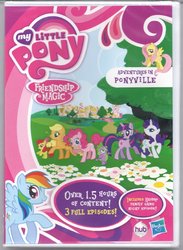 Size: 1100x1500 | Tagged: safe, apple bloom, applejack, fluttershy, pinkie pie, rainbow dash, rarity, spike, twilight sparkle, g4, official, adventures in ponyville (dvd), dvd, mane seven, mane six, ponyville